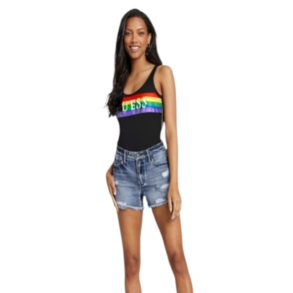 Guess Womens Black and Rainbow‎ Bodysuit Size S